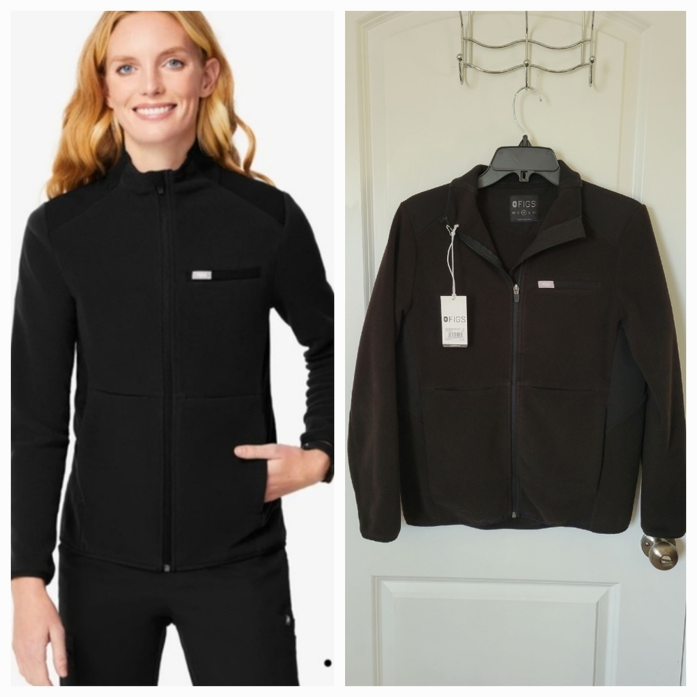 NWT Figs 261 Essential Black Fleece Jacket (M)